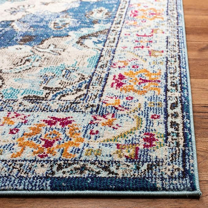 SAFAVIEH Monaco Collection Area Rug - 10' x 14', Navy & Light Blue, Boho Chic Medallion Distressed Design, Non-Shedding & Easy Care, Ideal for High Traffic Areas in Living Room, Bedroom (MNC243N)