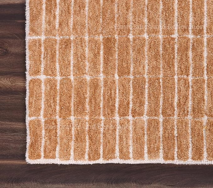 Hand-Tufted 100% Wool Area Rug – Unique Modern Geometric Grid Pattern, Soft Plush Textured Carpet for Living Room, Bedroom, Dining Room & Entryway (Gold, 6' x 9')