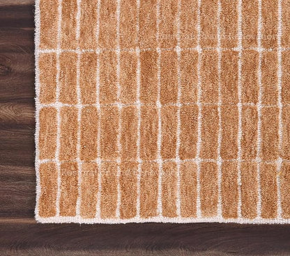 Hand-Tufted 100% Wool Area Rug – Unique Modern Geometric Grid Pattern, Soft Plush Textured Carpet for Living Room, Bedroom, Dining Room & Entryway (Gold, 6' x 9')