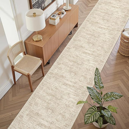 Runner Rug 2'6" x 12' Washable Non-Slip Runner Rugs for Kitchen Bathroom Laundry Room Vintage Ultra Thin Runners for Hallway Entryway Beige