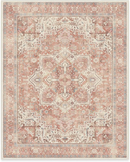RUGGABLE Washable Area Rug – Kamran Rose Pink 8x10, Stain-Resistant, Non-Slip – Large Machine Washable Rugs for Living Room, Bedroom, Hallway, Entryway & Office–with Standard Pad