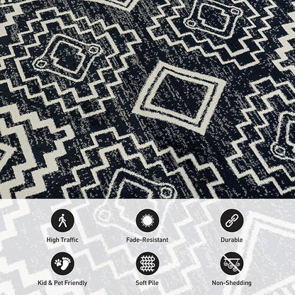 Rugshop Southwestern Black and White Tribal Area Rug – Geometric Diamond Pattern Carpet for Living Room, Bedroom, or Entryway – Boho Rustic Soft Floor Decor 2' 3" x 4' Black