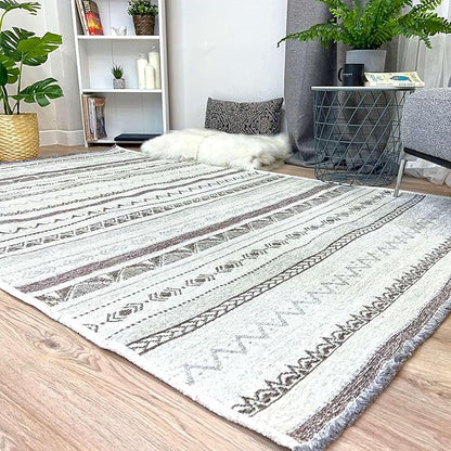 Alfa Rich 5x8 Gray Off White Washable Area Rugs for Living Room Bedroom Kitchen Decor Cotton Rug