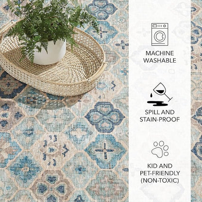 Dash and Albert Pali Machine Washable Area Rug - 2' x 3' Blue - Geometric Accent Rug - Anti-Slip Backing, Lightweight, Machine Washable, High Traffic Areas Kitchen, Mudroom, Laundry Room
