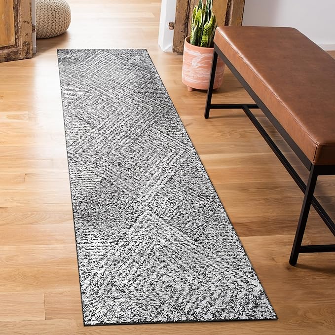 Rugshop Geometric Diamond Stripe Shag Runner Rug White 2' 3" x 8' Perfect for Hallways, Kitchens, or Behind The Sofa