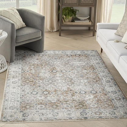 Nourison Home Astra Machine Washable Silver Taupe 4' x 6' Area Rug - Easy Clean, Non Shedding, Bed Room, Living Room, Dining Room, Kitchen (4' x 6')