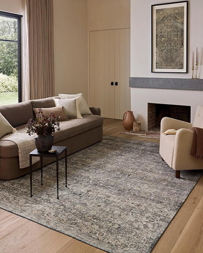 Loloi Amber Lewis Josie Collection JOS-05 Dove/Gold 6'-0" x 6'-0", .13" Pile Height, Low Profile, Machine Washable, Round Area Rug