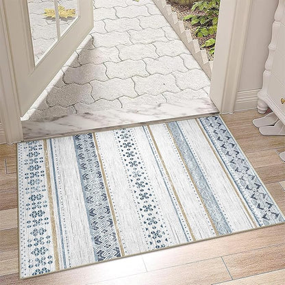 BESTSWEETIE 2x3 Area Rugs for Living Room Washable Moroccan Farmhouse Neutral Geometric Low Pile Non-Slip Soft Print Pattern Rug for Bedroom Kitchen Dining Room Entryway Blue/Brown
