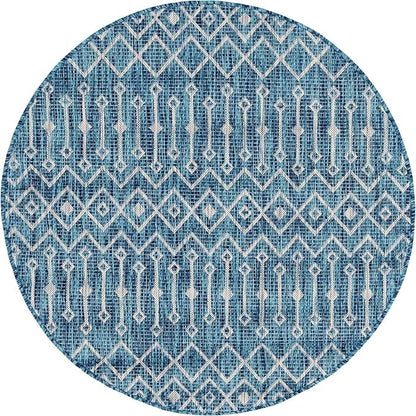 Unique Loom Outdoor Trellis Collection Area Rug - Tribal Trellis (5' 3" Round, Teal/ Ivory)