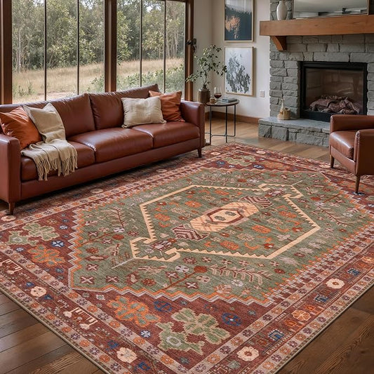 Ciicool Washable 5x7ft Rugs for Living Room Non-Slip Indoor Area Rug Large Low-Pile Mat Floor Carpet Vintage Rug for Bedroom Dinning Foyer Decor