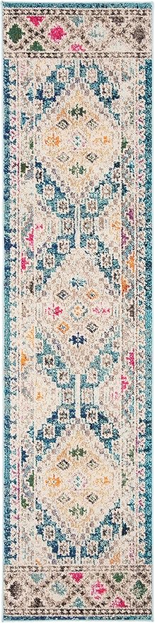 SAFAVIEH Madison Collection Runner Rug - 2'2" x 10', Dark Blue & Yellow, Boho Diamond Distressed Design, Non-Shedding & Easy Care, Ideal for High Traffic Areas in Living Room, Bedroom (MAD418N)