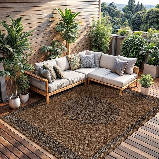 CAMILSON Outdoor Rug 6x9 Medallion Gold Modern Area Rugs for Indoor and Outdoor Patios Kitchen and Hallway Mats Washable Porch Deck Outside Carpet (Medallion Gold 6 x 9)