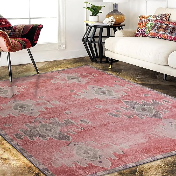 Fame Rugs Turkish Rug. Washable Vintage Oriental Antique Inspired Traditional Doormat Small Modern Area Rugs Luxury Entryway Entry Bedroom Bathroom Kitchen (379PP, 2'5 x 13'1)
