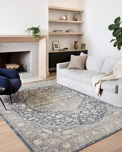 Loloi Teagan Collection TEA-01 Denim/Mist 2'-8" x 13' Runner Rug, Large, Soft Neutral Rug, High-Traffic for Living Room, Bedroom, Home Office, Dining Area