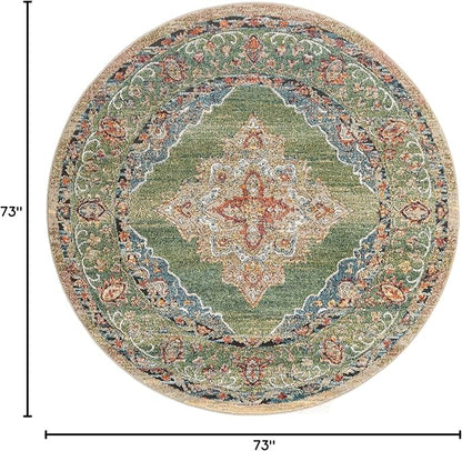Unique Loom Isabella Collection Area Rug - Rossellini (6' 1" Round, Green/ Blue)