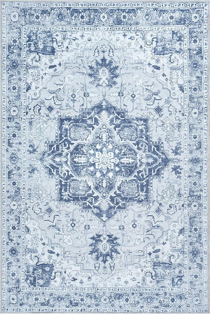 Bloom Rugs Washable Non-Slip 5' x 7' Rug - Gray/Blue Traditional Medallion Area Rug for Living Room, Bedroom, Dining Room, and Kitchen - Exact Size: 5' x 7'