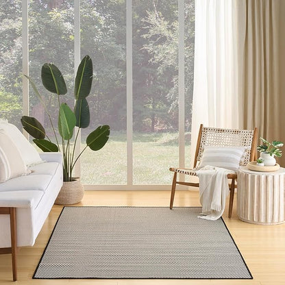 Nourison Home Courtyard Black White 6' x 9' Area Rug - Easy Clean, Non Shedding, Bed Room, Living Room, Dining Room, Kitchen (6' x 9')