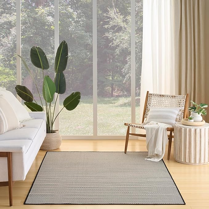 Nourison Home Courtyard Black White 4' x 6' Area Rug - Easy Clean, Non Shedding, Bed Room, Living Room, Dining Room, Kitchen (4' x 6')