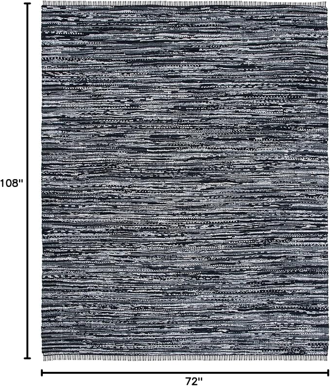 SAFAVIEH Rag Rug Collection Area Rug - 6' x 9', Black, Handmade Boho Stripe Cotton, Ideal for High Traffic Areas in Living Room, Bedroom (RAR121Z)