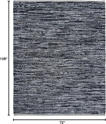 SAFAVIEH Rag Rug Collection Area Rug - 6' x 9', Black, Handmade Boho Stripe Cotton, Ideal for High Traffic Areas in Living Room, Bedroom (RAR121Z)