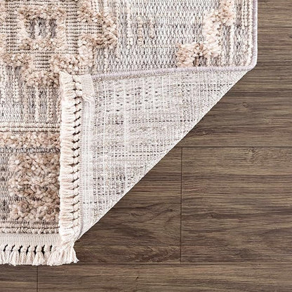 Hauteloom Ampusungan Modern Moroccan Medallion Farmhouse Living Room, Bedroom Area Rug - High Low - High Pile Carpet - Cream, Beige, Brown, Beige - 5'3" x 7'