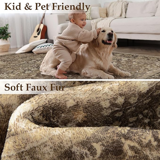 HUGEAR 3x5 Machine Washable Rugs Brown Hallway Area Rug Indoor Accent Rug Floral Mid Pile Carpet Soft Thicker Throw Rug Bedroom Living Room Office Dining Room Kitchen Laundry Room Non Slip