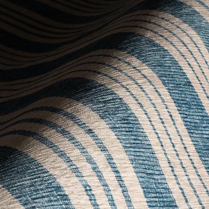 Dash & Albert Talos Blue Machine Washable Rug, 3 X 5 Feet, Blue/Ivory Stripe Pattern