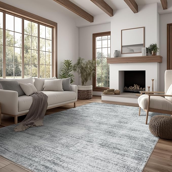 Minimalist Abstract Area Rug for Dining Room Under Table Grey Nursery 5x8 Rug Non Slip Washable Low Pile Floor Covering Carpet for Playroom Bedroom Light Gray
