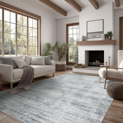Minimalist Abstract Area Rug for Dining Room Under Table Grey Nursery 5x8 Rug Non Slip Washable Low Pile Floor Covering Carpet for Playroom Bedroom Light Gray