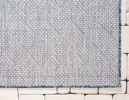 Unique Loom Outdoor Trellis Collection Area Rug - Tribal Trellis (2' x 10' Runner, Blue/ Ivory)