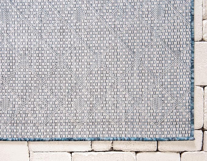 Unique Loom Outdoor Trellis Collection Area Rug - Tribal Trellis (10' Square, Blue/ Ivory)