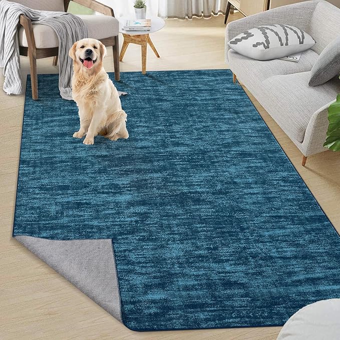 RUGSREAL Large Solid Color Area Rug 8x10 Machine Washable Rug Non-Slip Low-Pile Modern Area Rugs Contemporary Rug Home Office Throw Carpet for Living Room Bedroom, 8' x 10' Indigo