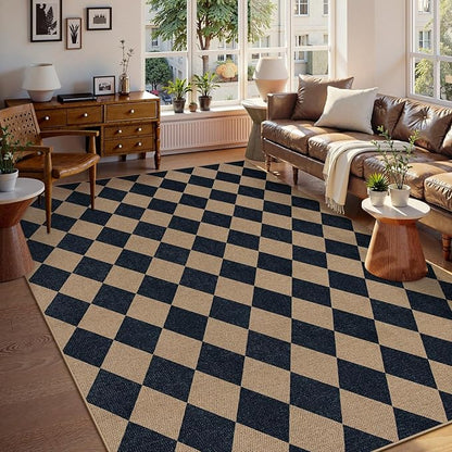 Lahome Checkered Easy Jute Carpet, Washable 8x10 Rugs for Living Room Outdoor Patio Rugs, Farmhouse Neutral Non Slip Stain Resistance Floor Carpet for Office Backyard Sunroom