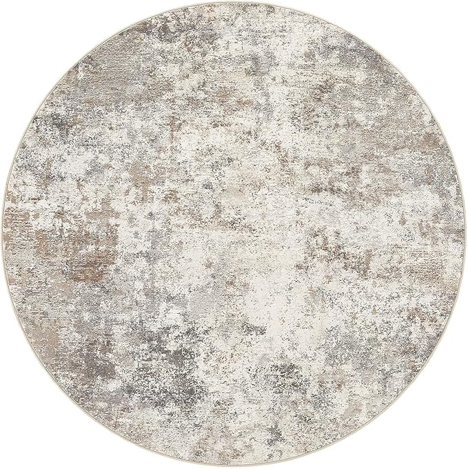 10ft Round Area Rug Living Room Rugs - 10x10 Washable Large Neutral Modern Abstract Soft Thin Rug Indoor Floor No Slip Rug Carpet for Bedroom Under Dining Table Home Office Decor - Brown Grey