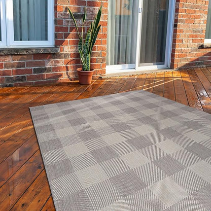 CAMILSON Outdoor Rug - Modern Area Rugs for Indoor and Outdoor Patios, Kitchen and Hallway mats - Easy Cleaning Non Shedding Washable Outside Carpet (5x7, Buffalo - Grey/White)
