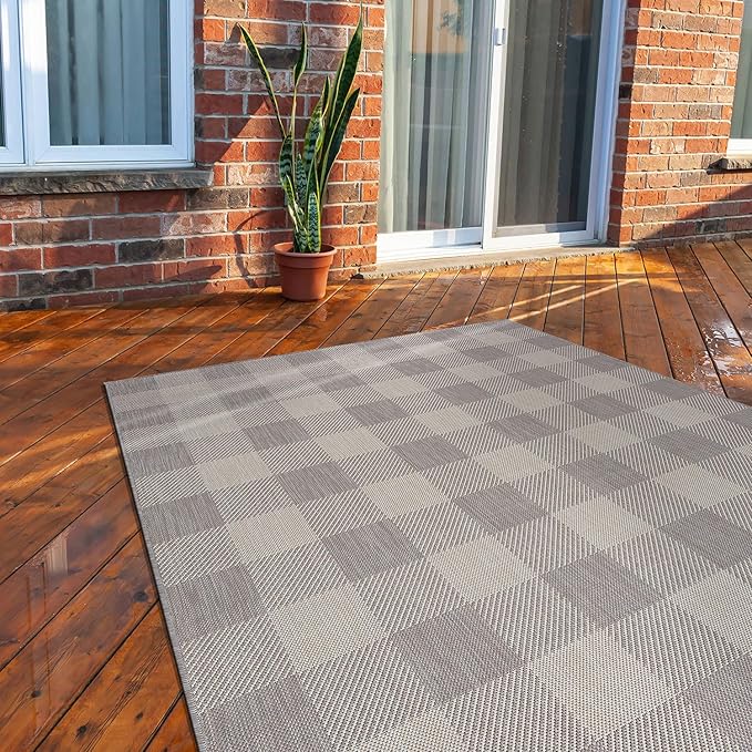 CAMILSON Outdoor Rug - Modern Area Rugs for Indoor and Outdoor Patios, Kitchen and Hallway mats - Easy Cleaning Non Shedding Washable Outside Carpet (6x9, Buffalo - Grey/White)