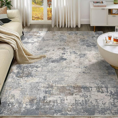 8x10 Area Rug Living Room Rugs - Washable Neutral Modern Abstract Soft Thin Large Rug Indoor Floor No Slip Rug Carpet for Bedroom Under Dining Table Home Office Decor - Blue Grey