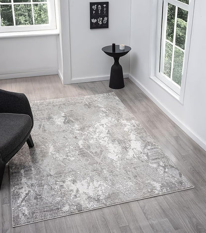 Adel Modern Area Rug for Living Room, 5x7 Rustic Distressed Abstract Gray Rug, Medium Pile Stain Resistant Carpet for Bedroom, Dining Room or Kitchen (5' x 7', Gray)