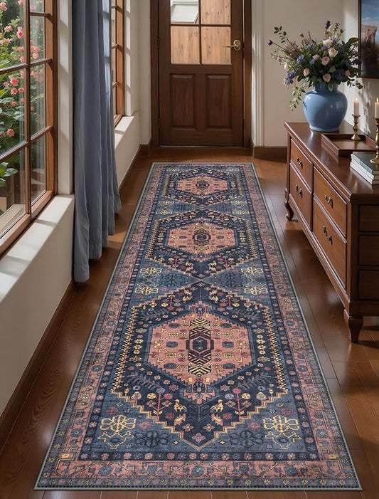 Ciicool Washable Runners Area Rug for Hallways, Ultra Soft 2x8ft Boho Runner Non-Slip Vintage Oriental Long Carpet for Kitchen Bedroom Laundry Bathroom