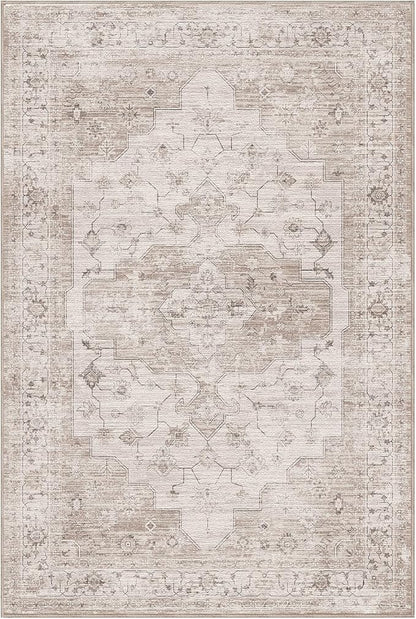 LUMI 8x12 Washable Area Rug for Living Room, Ultra Soft Vintage Rugs with TPE Non Slip Backing, Stain Resistant, Low Profile Carpet High Traffic for Bedroom, Dining Room