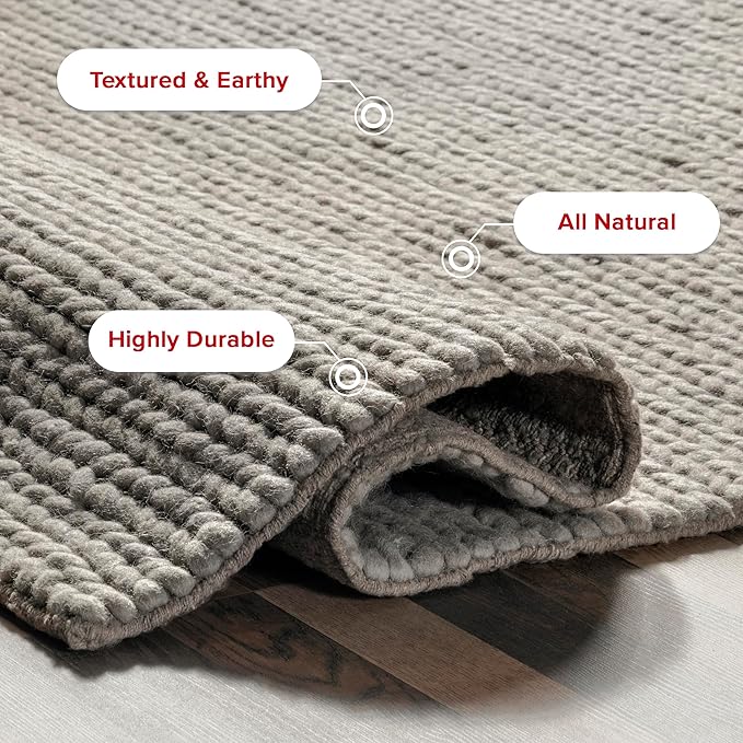 Nuloom Penelope Light Grey/Ivory, 3' x 5', Hand-Braided, Wool & Cotton, Textured and Dense, High Traffic, Stain Resistant, Easy Clean, Durable Area Rug for Bedroom, Living Room, Dining, Entryway