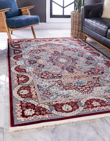 Unique Loom Narenj Collection Classic Traditional Medallion Textured Design Area Rug, 3 x 5 ft, Burgundy/Tan