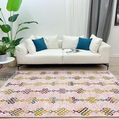 Alfa Rich 7x10 Light Pink Washable Area Rugs for Living Room Bedroom Kitchen Girls Decor Cotton Rug