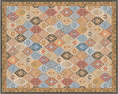 Phantoscope Washable Area Rug 8'x10' Non-Slip, Vintage Boho Rugs for Living Room, Bedroom, Dining Room, Distressed Moroccan Mosaic Diamond Pattern, Low-Pile Foldable Floor Carpet, Terracotta/Rust