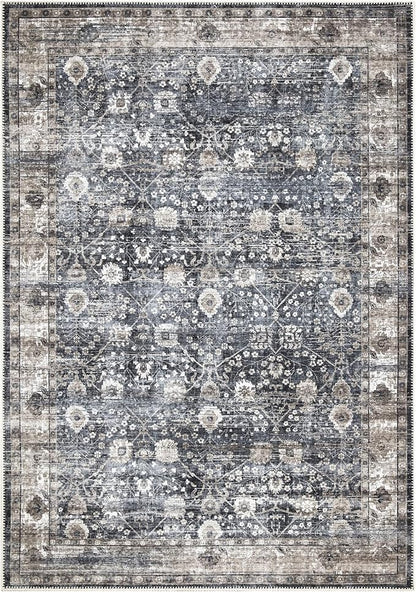 Bloom Rugs Washable Non-Slip 9' x 12' Rug - Black/Brown Traditional Area Rug for Living Room, Bedroom, Dining Room, and Kitchen - Exact Size: 9' x 12'