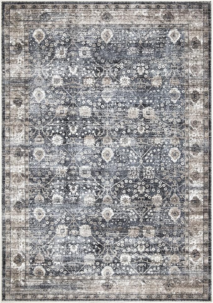 Bloom Rugs Washable Non-Slip 2' x 3' Rug - Black/Brown Traditional Oriental Area Rug for Living Room, Bedroom, Dining Room, and Kitchen - Exact Size: 2' x 3'