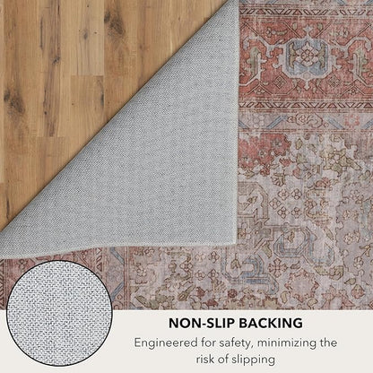Kuden 4x6 Area Rug, Machine Washable Area Rug with Non-Slip Backing, Vintage Style, Soft, Easy Clean, Low Pile Rug for Living Room, Bedroom, Dining Room