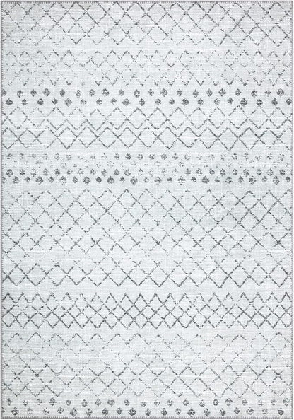 Bloom Rugs Washable Non-Slip 6' x 9' Rug - Ivory/Gray Traditional Moroccan Area Rug for Living Room, Bedroom, Dining Room, and Kitchen - Exact Size: 6' x 9'