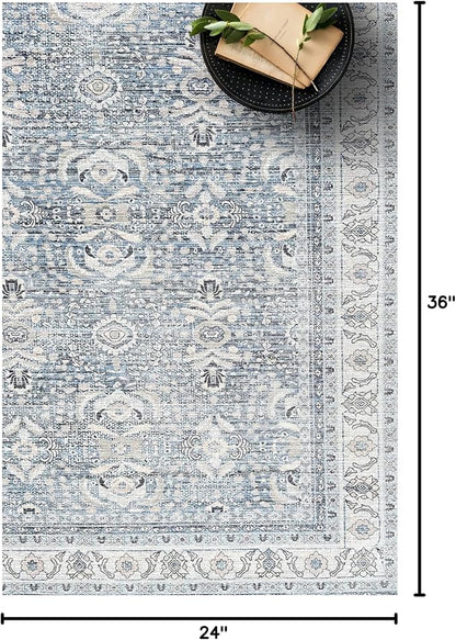 Fame Living Washable Area Rug. Modern Farmhouse. Vintage. Turkish. Bohemian. Distressed. Oriental. Traditional. Rugs for Living Room. Dining. Bedroom. Office. Entryway. Foyer. (866CBl, 2'5" x 4'9")