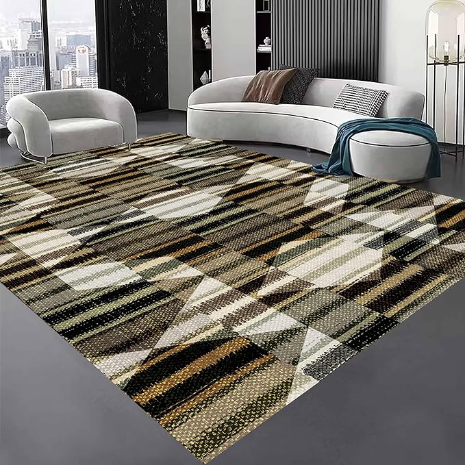 Large Living Room Area Rug 4x6ft,Modern Geometric Rugs, Multicolor Low Pile Farmhouse Carpet, Machine Washable & Non-Slip Non-Shedding for Classroom, Bedroom & Dorm